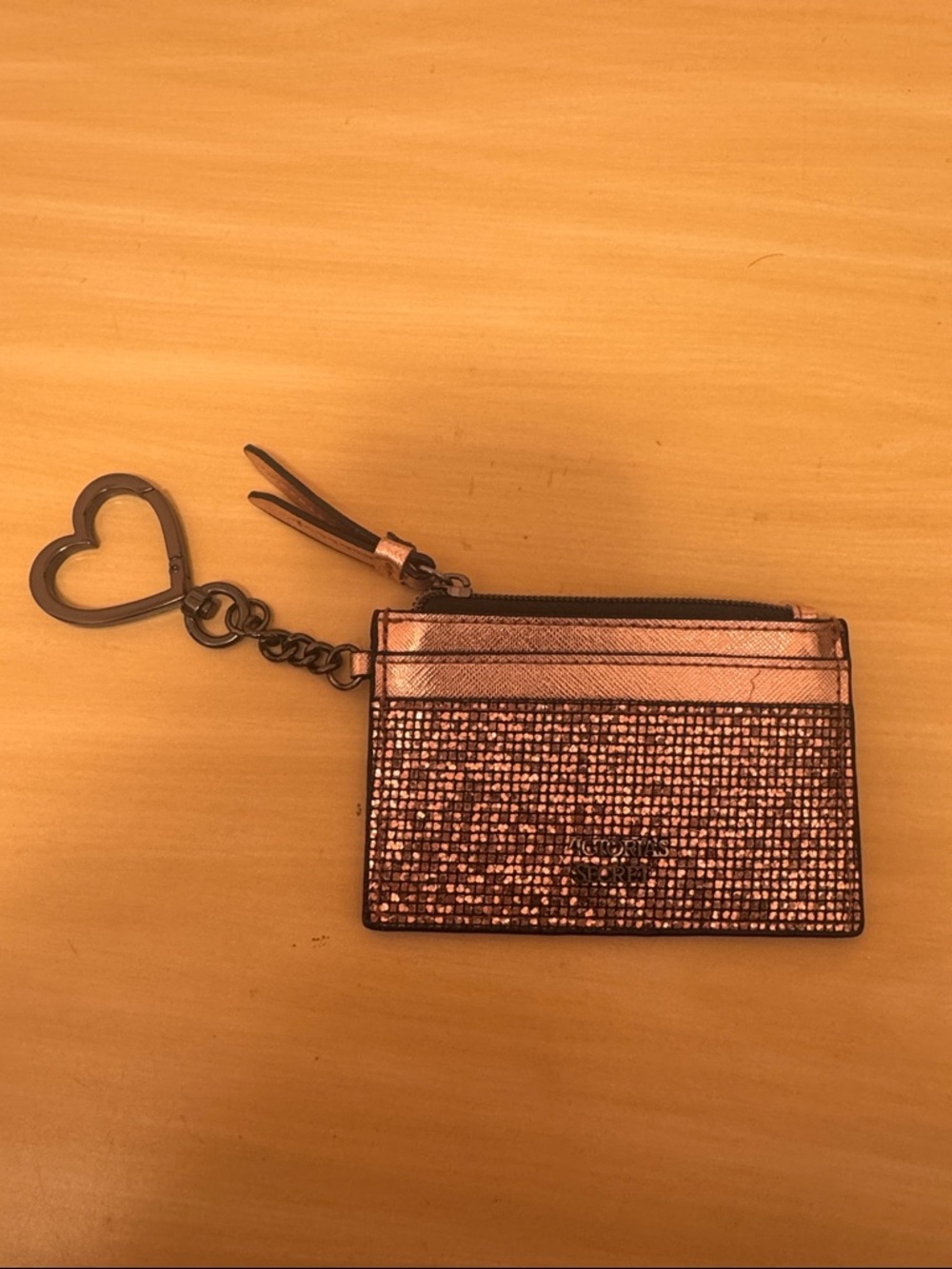 Victoria's Secret Rose Gold Glitter Card Holder Keychain